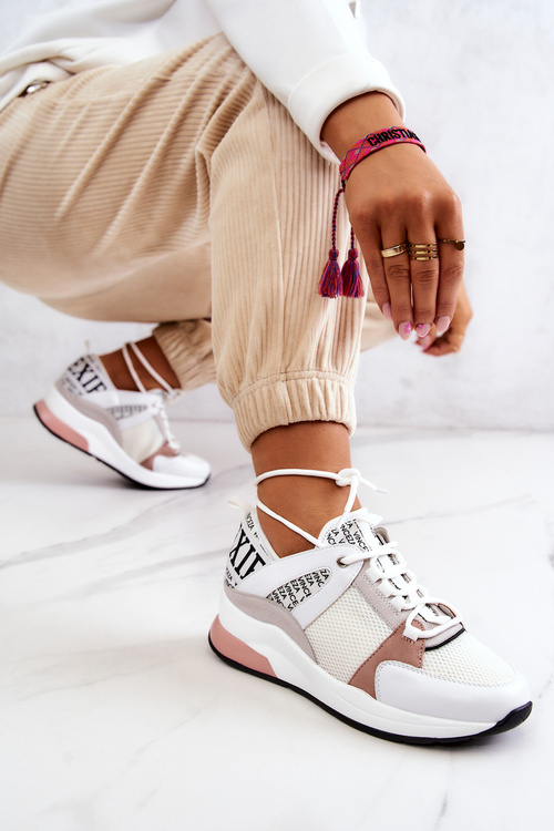 Buty Sportowe Sneakersy Koturn Białe Lorey