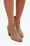 Women's Block Heel Boots Made of Eco Suede Beige Elvirae