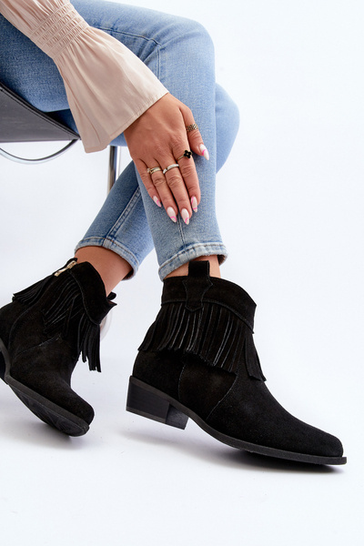 Zazoo 3430 Women's Suede Boots with Fringes Black