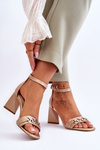 Leather Triangular Heel Sandals Beige Laura Messi 2595