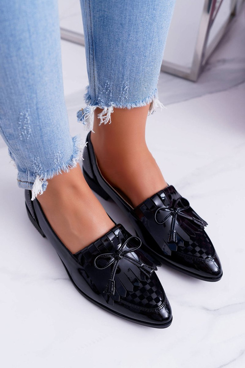 Women's Lu Boo Black Lacquered Loafer Moccasins