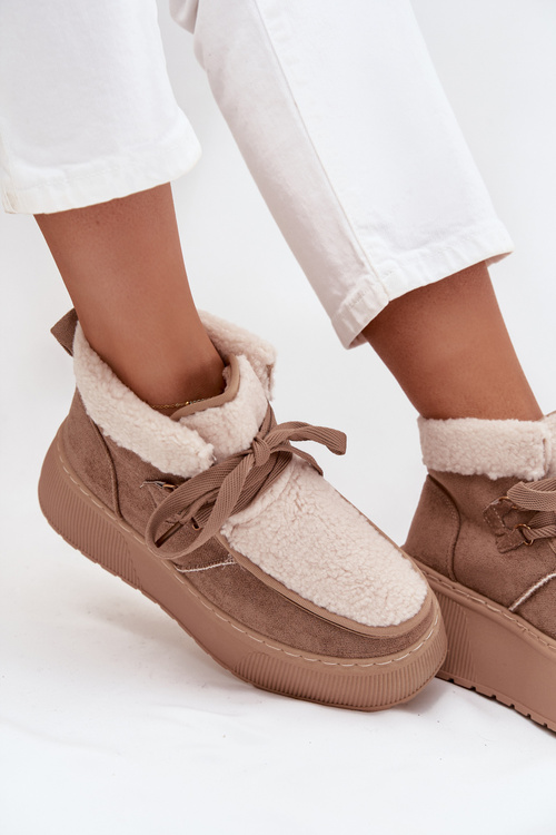 Women's Snow Boots on Platform with Fur Beige Florivelle