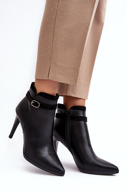 Women's Heeled Boots with Buckle and Padded Black Aesha