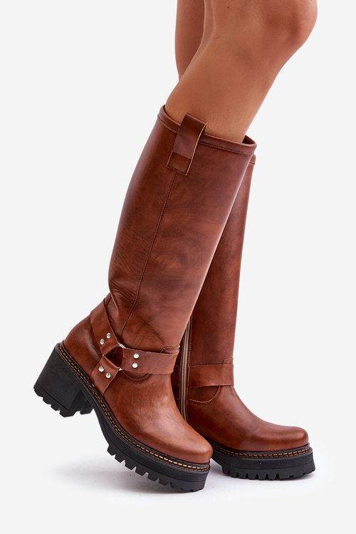 Damskie Kozaki Skóra Naturalna Przed Kolano Camel Lewski 3432