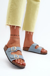Women's Jeans Flip Flops on Cork Platform with Straps Blue Doretta