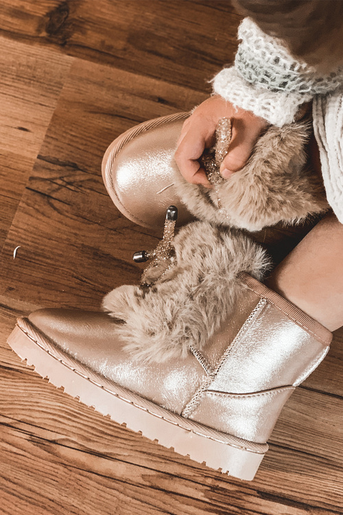 Children's Snow Boots Insulated With Fur Rose Gold Aurora