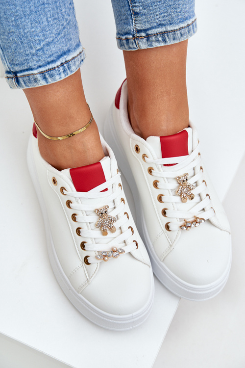 Eco Leather Sneakers With Pins White-Red Enalirae