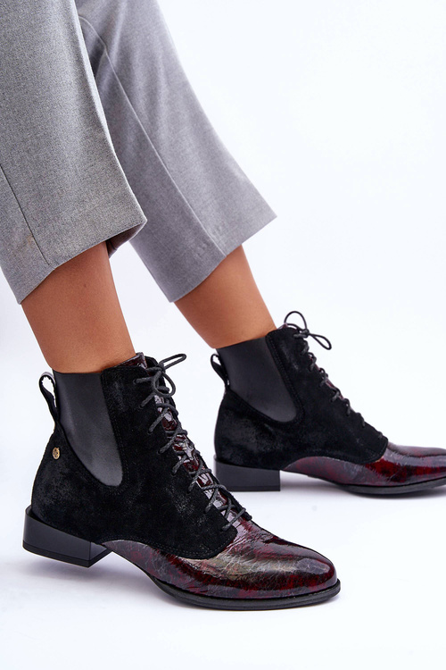 Botki Damskie Skóra Płaski Obcas Maciejka 06200-08 Czarne