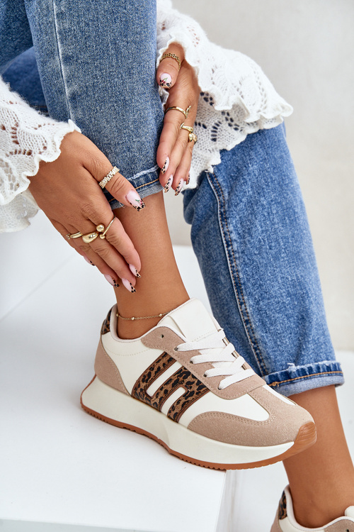 Buty Sportowe Sneakersy Platforma Panterka Beżowe Thari