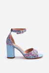 Sandały W Kwiaty Na Słupku Niebieskie Vitamella GG-127