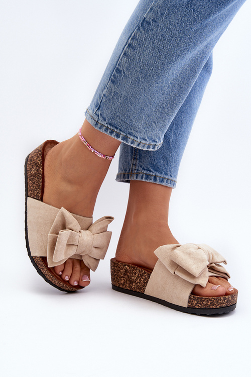 Women's Clogs on Cork Platform with Bow Beige Tarena