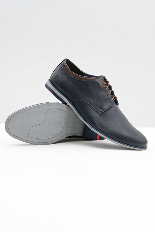 Męskie Granatowe Skórzane Półbuty Gianni