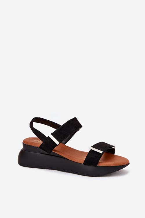 Damskie Sandały Koturn Czarne Monera