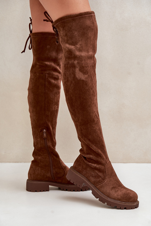 Knee High Boots With Flat Heel Made Of Eco Suede Brown Arkelia