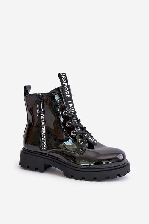 Lacquered Worker Boots Women's Insulated With Writings Black Zinfreya