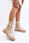 Women's lace-up ankle boots with sock in light beige Gentiana