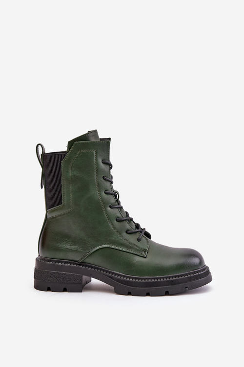 Warm Worker Boots With Zipper Green Leairae