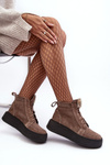 Women's Lace-Up Boots with Leather Embellishment Dark Beige Nicole 2833