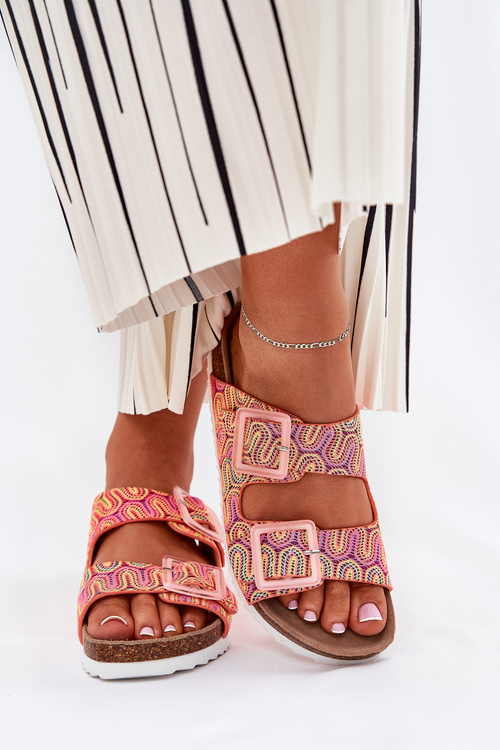 Ladies Slippers With Buckles And Glitter Orange S.Barski RB51-006