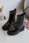 Girls' Shiny Ankle Boots Decorated with Rhinestones Black Adelie