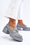 Fashionable Brogues Pumps On Massive Heels Light Blue Imani