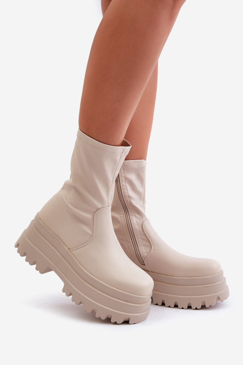 Boots On Massive Platform Light Beige Florinara