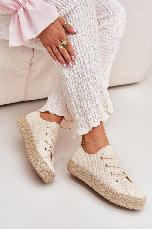 Damskie Trampki Platforma Z Plecionką Beżowe Princa