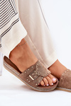 Ladies Platform Sandals With Buckle And Studs Khaki Nusithia
