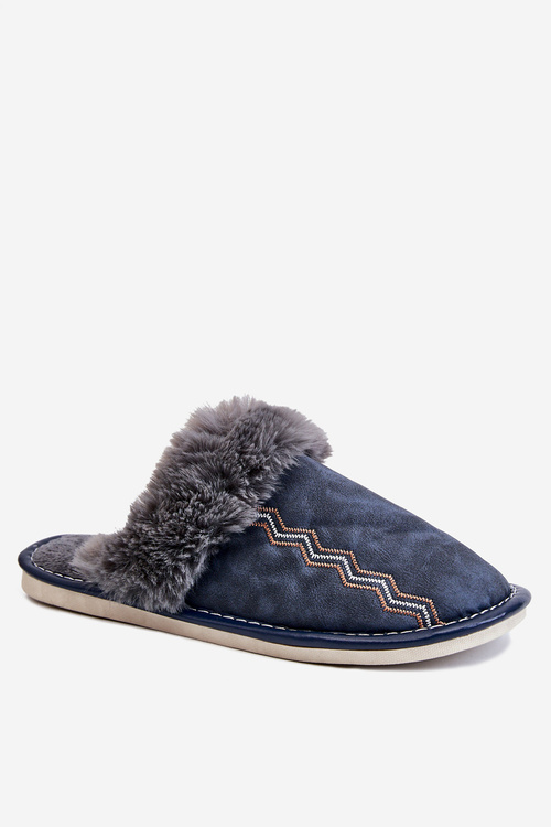 Men's Warm Slippers With Fur Navy Aron
