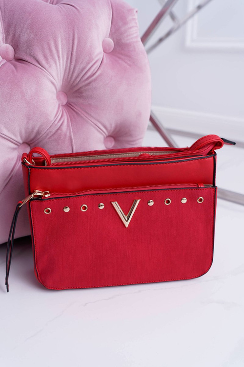 Women's Shoulder Handbag Red Gold Letter V
