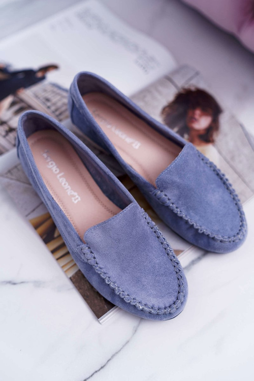 Women's Sergio Leone Suede Moccasins Light Blue Winted