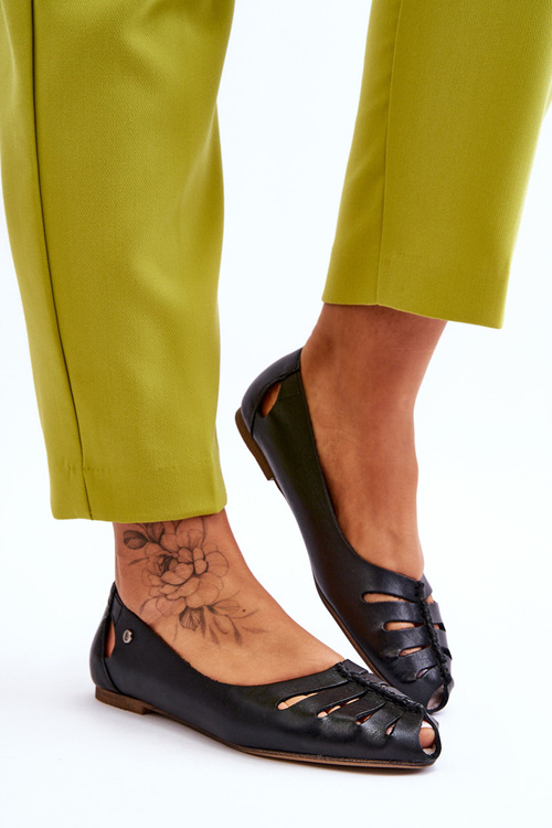 Baleriny Wygodne Skóra Damskie Czarne Lemar Luka