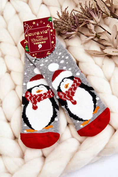 Children's Christmas Cotton Thermoactive Socks Penguin Grey
