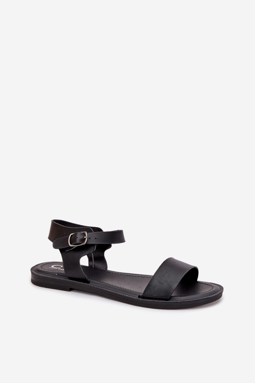 Ladies Sandals On A Flat Heel Eco Leather Black Kivara