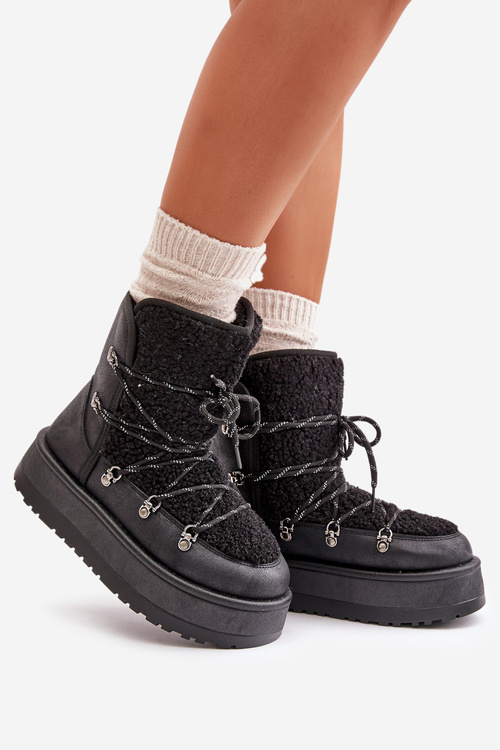 Women's Snow Boots On Platform With Lacing Black Riaviana