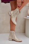 Botki Damskie Ażurowe Na Zamek Niski Obcas Złote Neliawen