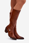 Leather High Heeled Boots With Buckle Lined Zazoo 70156 Brown