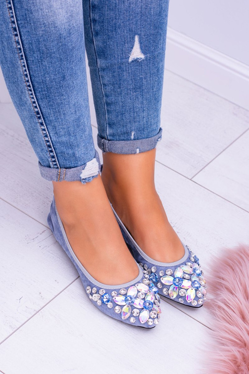 Lu Boo Blue Suede Ballerinas on Eraser Stones Even