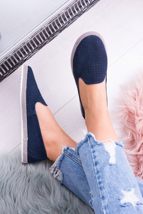 Women's Openwork Navy Blue Ballerinas Eparo