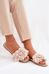 Women's Flat Sandals With Decorative Flowers Beige Misorsse