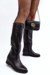 Women's Knee-High Boots Embellished with Studs Black Bevitis
