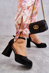 Suede Chunky Heels Platform Pumps Black Diame