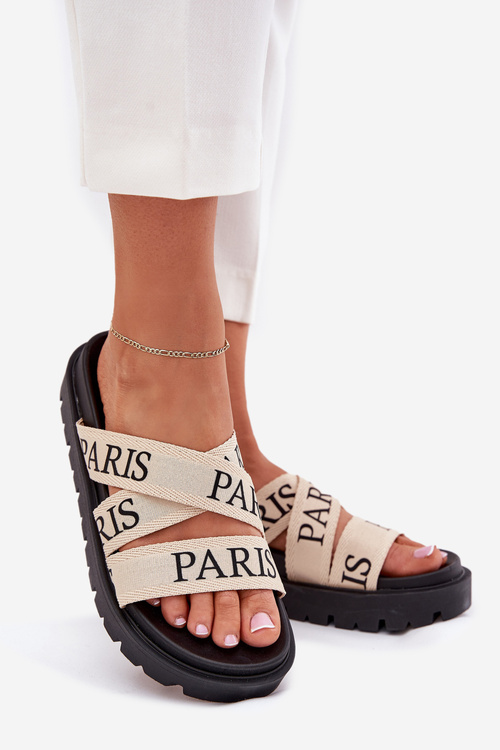 Women's Slippers With Fabric Straps Paris On Platform Beige Celinea