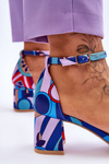 Patterned Low Heel Satin Sandals Purple-Blue Quincy