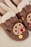 Women's slippers with decorations and buckle lined with fur brown Thalora