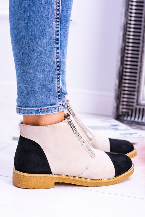 Lu Boo Suede Beige Boots With Zippers Inez