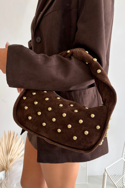 Bag Made of Natural Suede With Decoration Chocolate Julisse