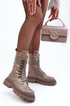 Women's Glossy Lace-Up Ankle Boots Dark Beige SBarski MR870-72