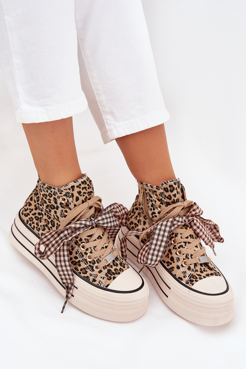 Women's Sneakers With Ribbon And Zipper On Platform Panther Mavara