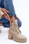 Leather Women's Heels on a Heel Beige Lemar Leocera